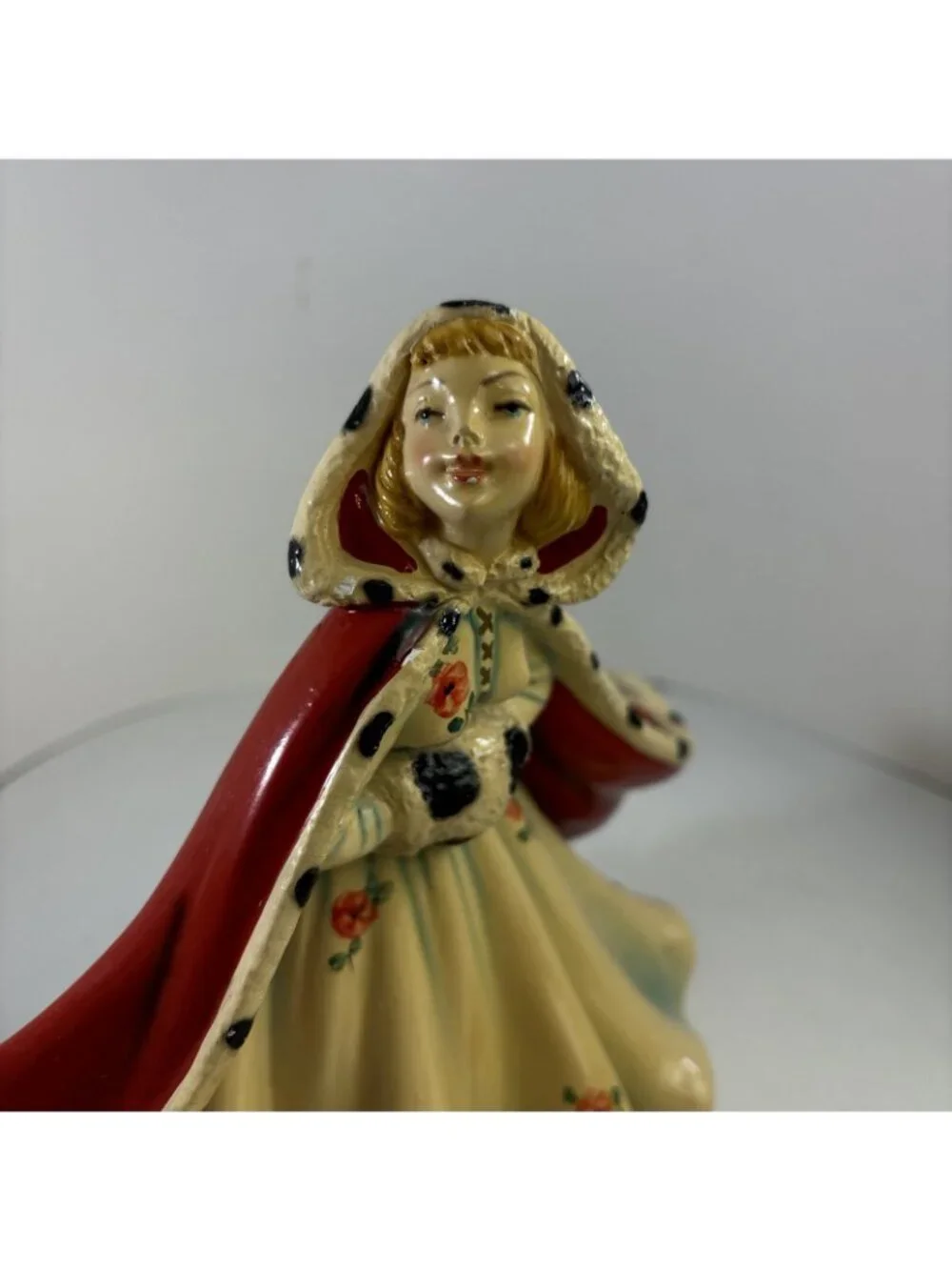 Vintage Red Hooded Girl Depositato Italy Chalkware Figure